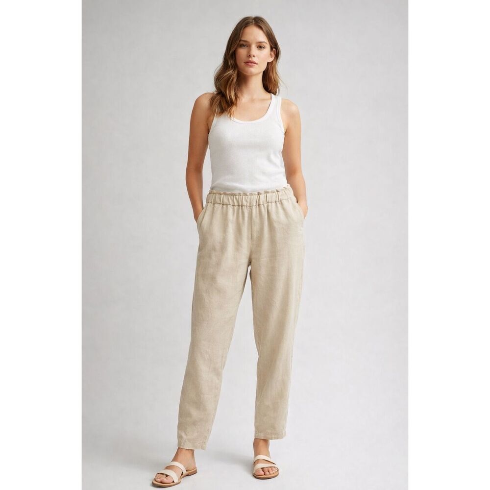 NWT H&M Lightweight Linen Trousers, Neutral Beige, Size 12